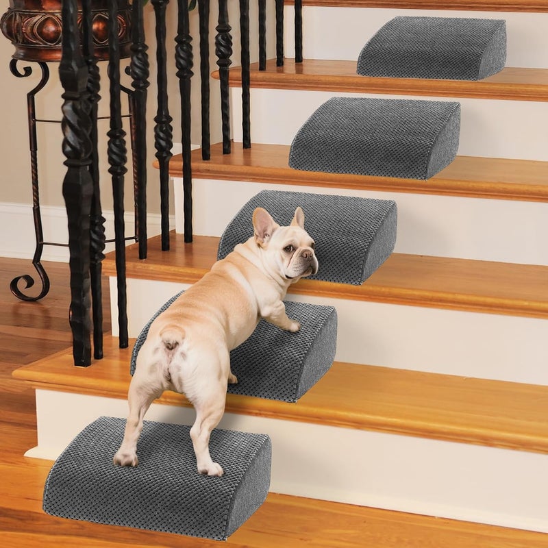 INRLKIT 5 Pack 40D Density Foam Dog Ramp for Stairs Suits for Small Dogs Cats, Pet Steps Stairs for Staircase Stairs with Anti-Slip Bottom and Self-Sticky Pads to Fix Grey - Image 1